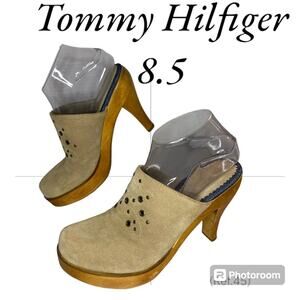 Tommy Hilfiger tan leather Boho VTG Western Clog Heel Women Size 8.5 Y2K Shoe
